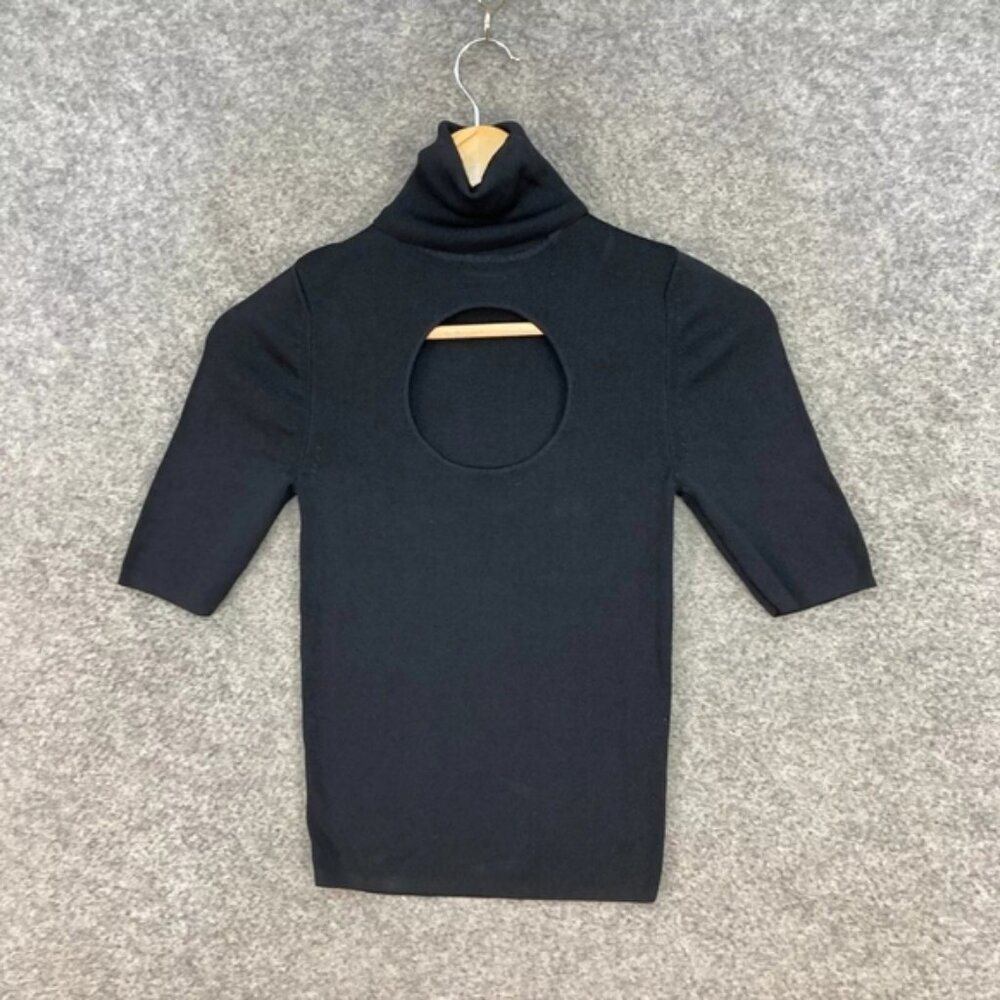 Zara Ribbed Body Con Knit Black Stretch Cyberpunk Cutout Turtleneck Top S - Picture 2 of 6